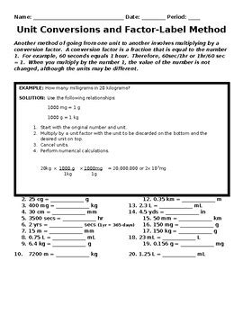 unit conversions and factor-label method worksheet answers